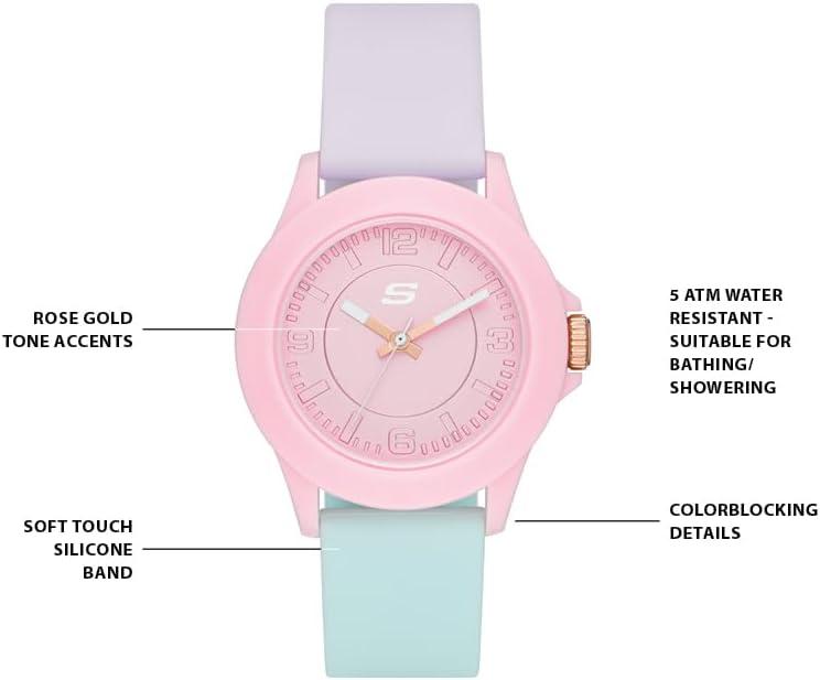 imageSkechers Womens Rosencrans Midsize Quartz ThreeHand Watch Color PurpleGreen Pink Model SR6215