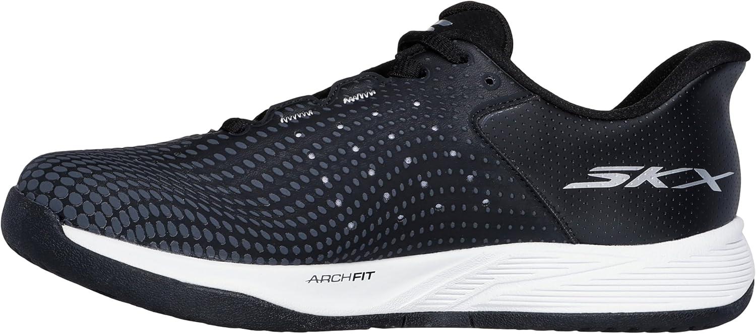 imageSkechers Womens Viper Court Reload Hands Free SlipIns SneakerBlack Synthetic Textile White Trim