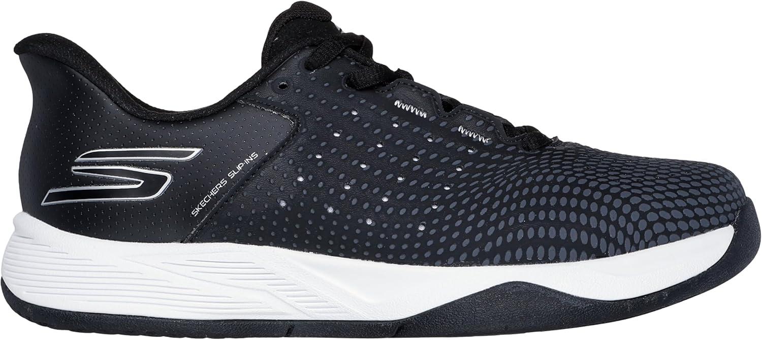 imageSkechers Womens Viper Court Reload Hands Free SlipIns SneakerBlack Synthetic Textile White Trim