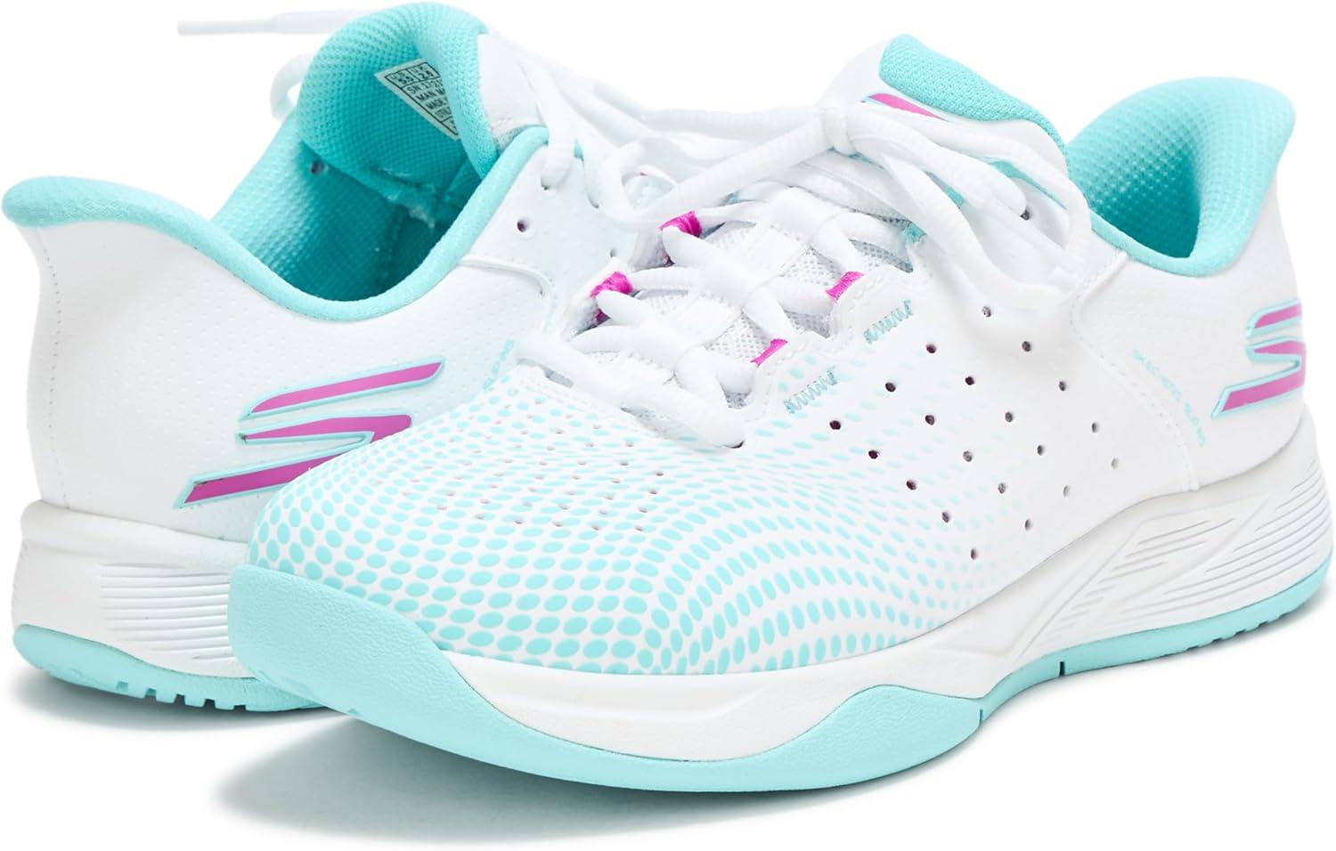 imageSkechers Womens Viper Court Reload Hands Free SlipIns SneakerWhiteTurquoisePink