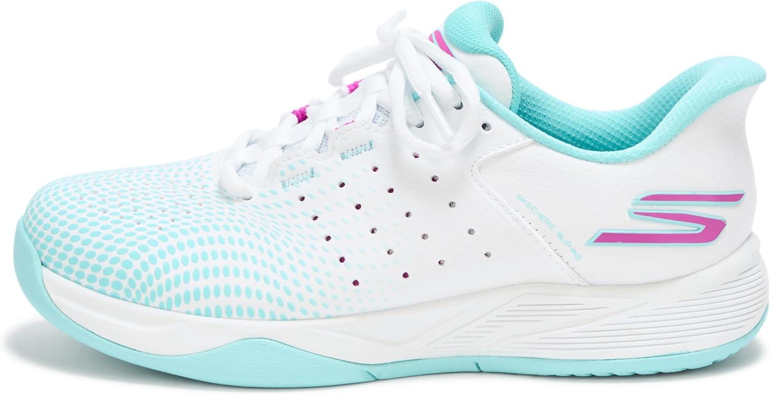 imageSkechers Womens Viper Court Reload Hands Free SlipIns SneakerWhiteTurquoisePink
