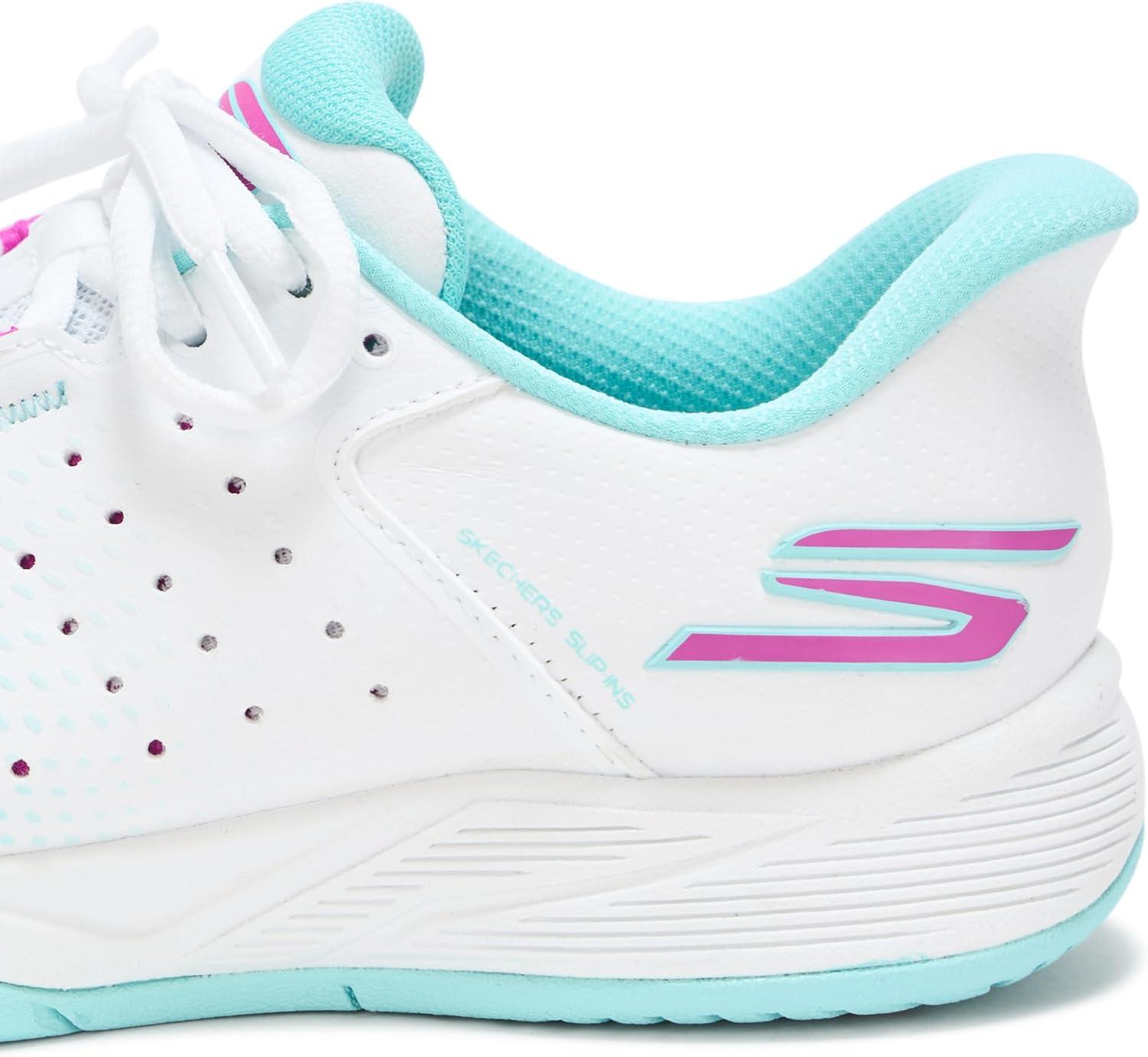 imageSkechers Womens Viper Court Reload Hands Free SlipIns SneakerWhiteTurquoisePink