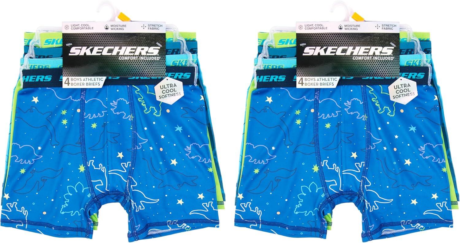 imageSkechers boys Amazon Exclusive 8pk Athletic Boxer Briefs With Unique Prints in Sizes 23t 4 6 8 and 108pack Dino Bxrbr