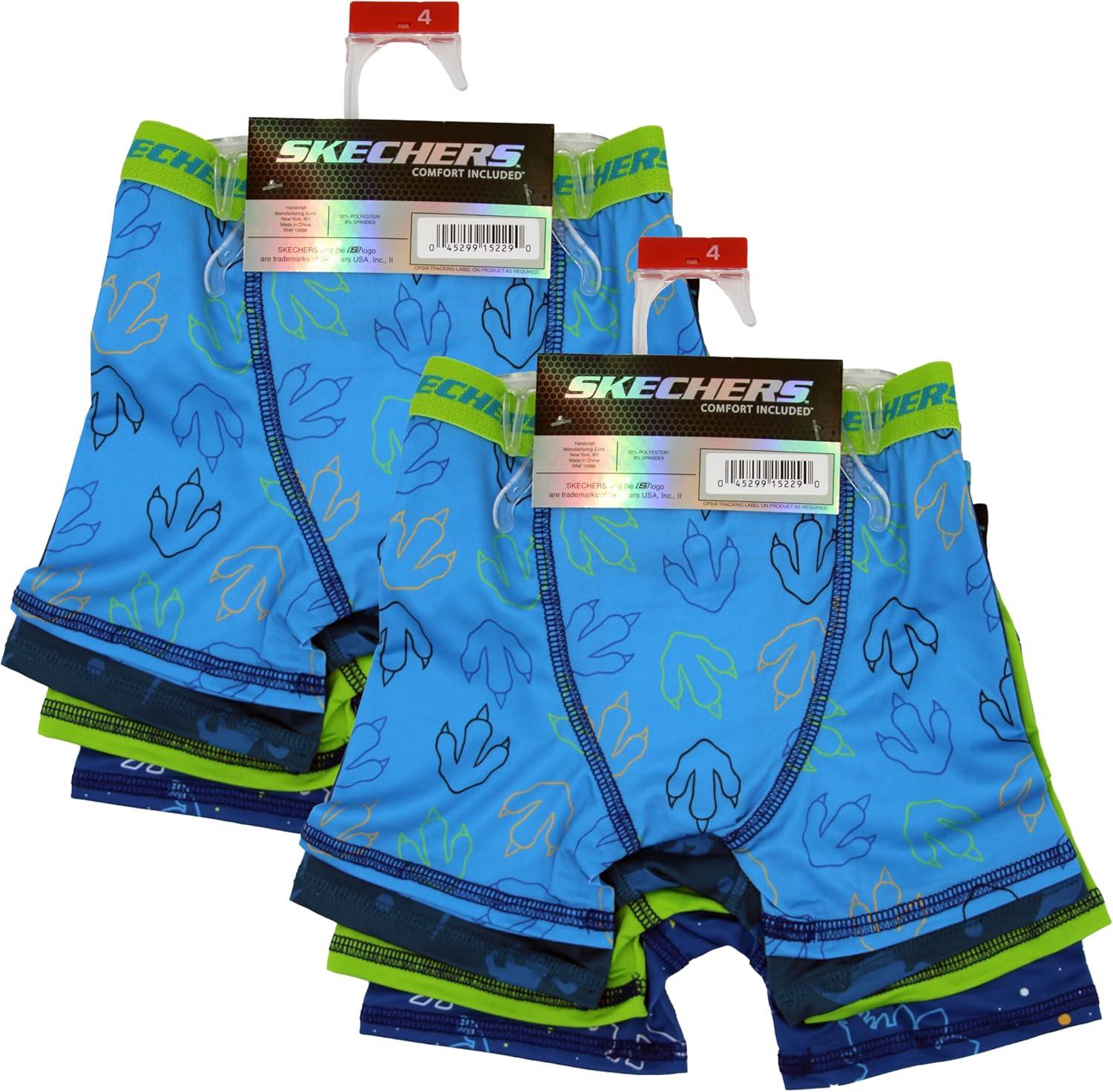 imageSkechers boys Amazon Exclusive 8pk Athletic Boxer Briefs With Unique Prints in Sizes 23t 4 6 8 and 108pack Dino Bxrbr