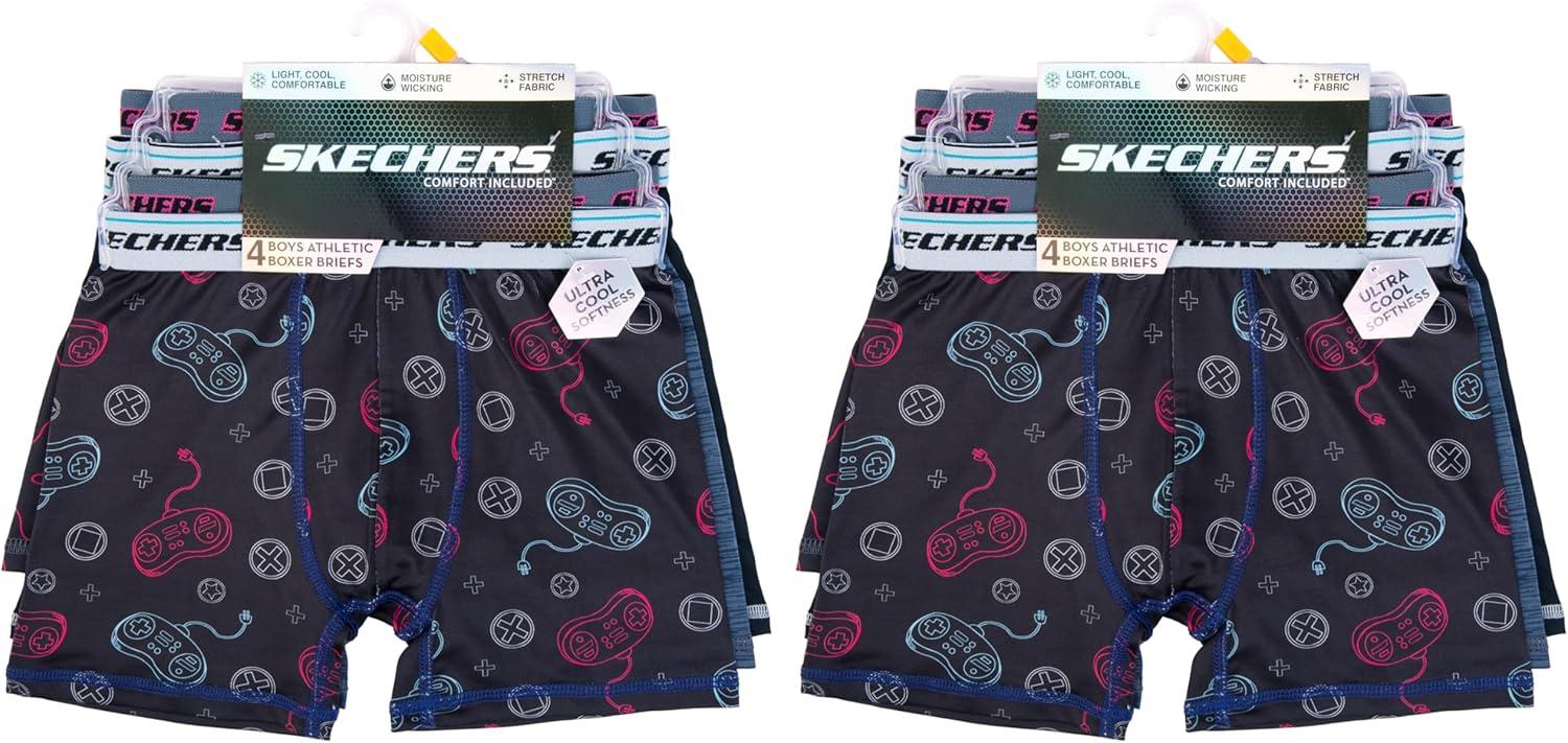imageSkechers boys Amazon Exclusive 8pk Athletic Boxer Briefs With Unique Prints in Sizes 23t 4 6 8 and 108pack Gaming Bxrbr