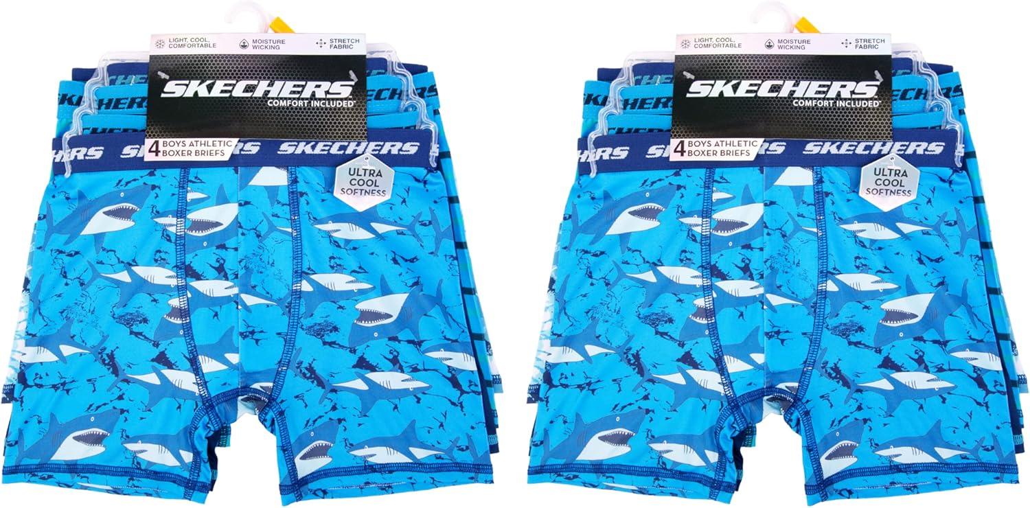 imageSkechers boys Amazon Exclusive 8pk Athletic Boxer Briefs With Unique Prints in Sizes 23t 4 6 8 and 108pack Sharks Bxrbr