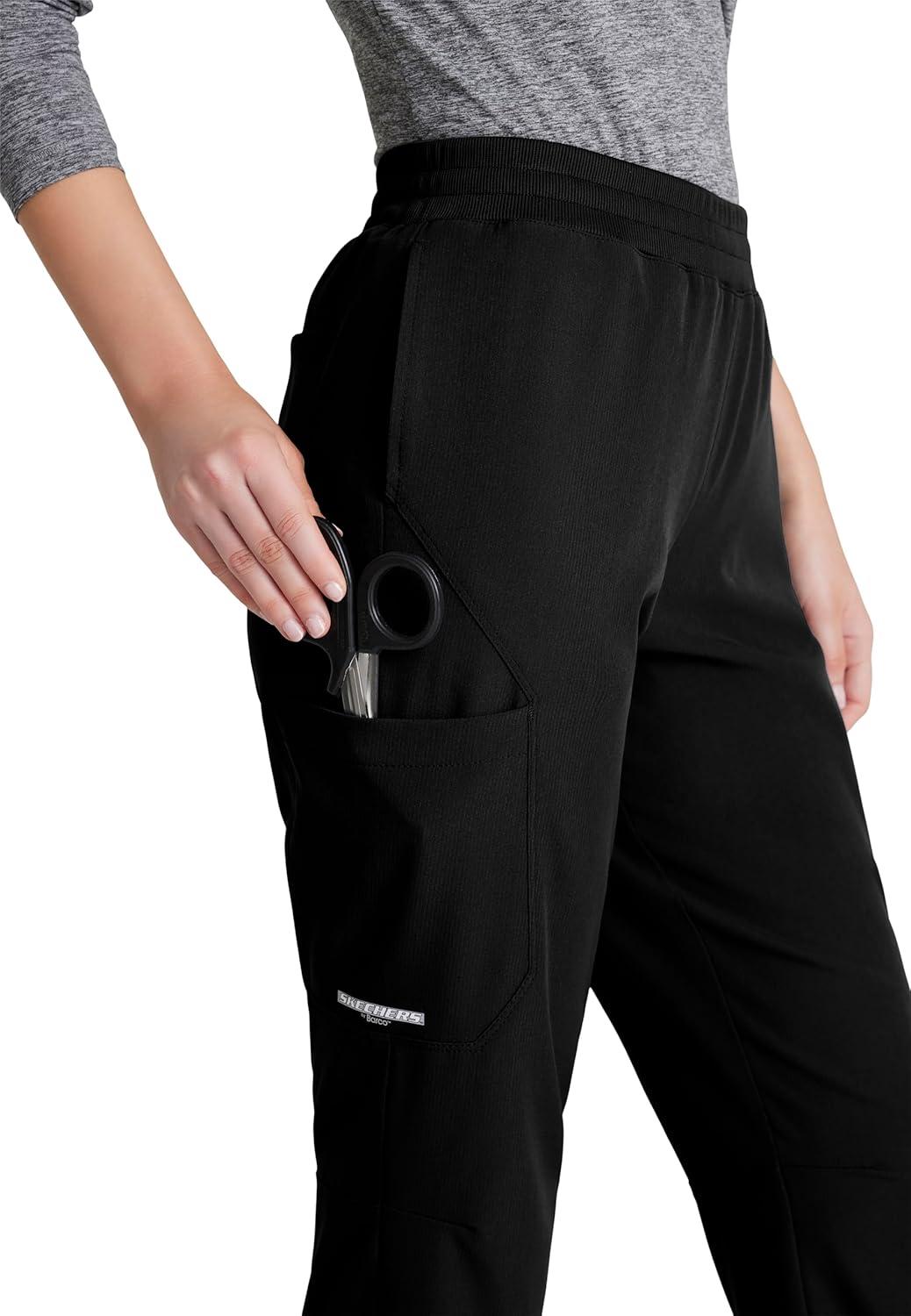 imageSkechers by BARCO Vitality Aura Classic Fit Straight Leg Scrub Pant for Women MidRise 5Pocket Bottom with 4way StretchBlack