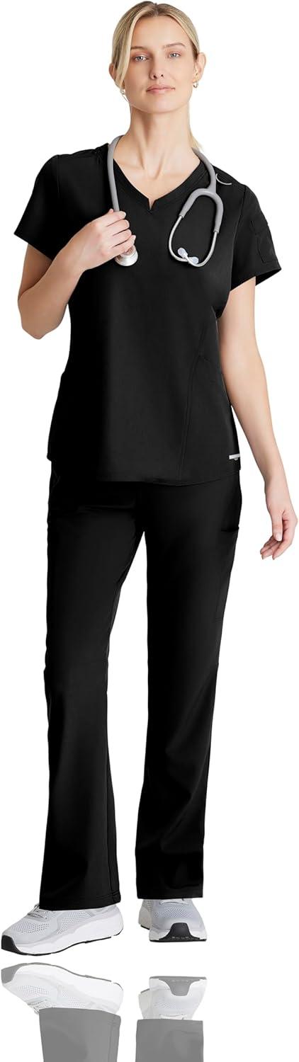 imageSkechers by BARCO Vitality Aura Classic Fit Straight Leg Scrub Pant for Women MidRise 5Pocket Bottom with 4way StretchBlack