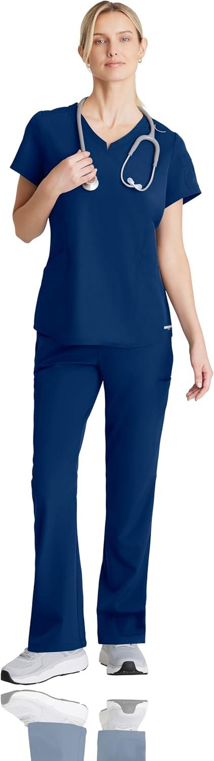imageSkechers by BARCO Vitality Aura Classic Fit Straight Leg Scrub Pant for Women MidRise 5Pocket Bottom with 4way StretchNavy