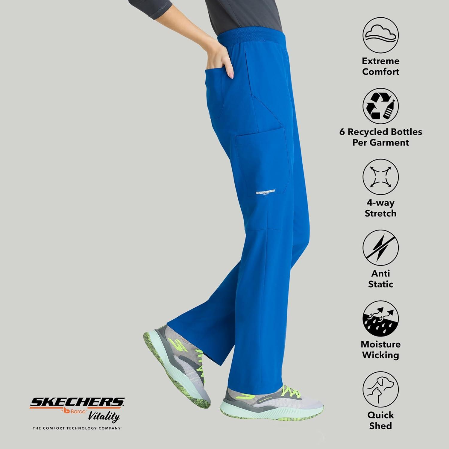 imageSkechers by BARCO Vitality Aura Classic Fit Straight Leg Scrub Pant for Women MidRise 5Pocket Bottom with 4way StretchNew Royal