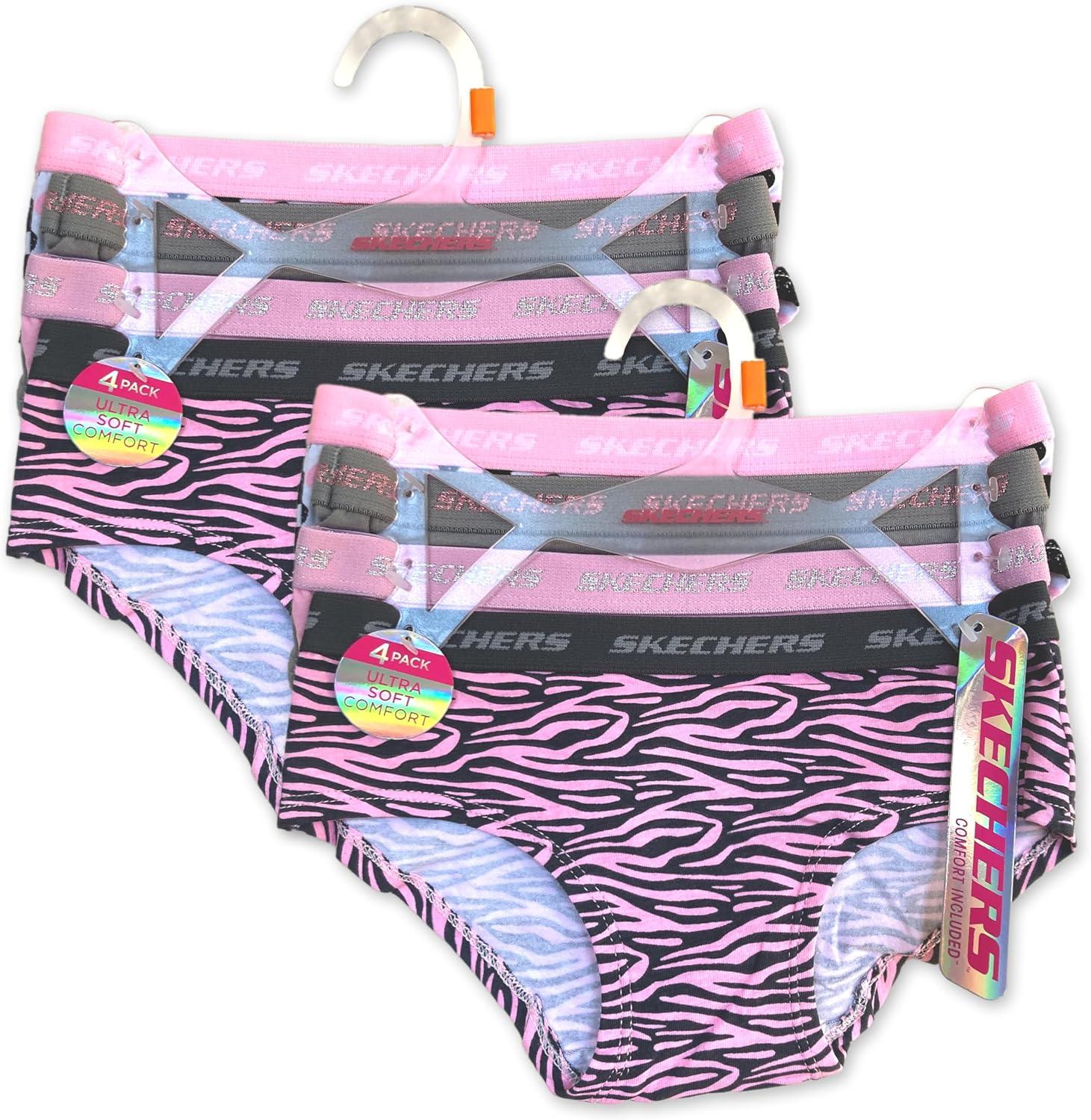 imageSkechers girls Amazon Exclusive Combed Cotton Blend Panties With Unique Prints and Pack Sizes Sizes 23t 4 6 8 and 108pack Pink Leopard