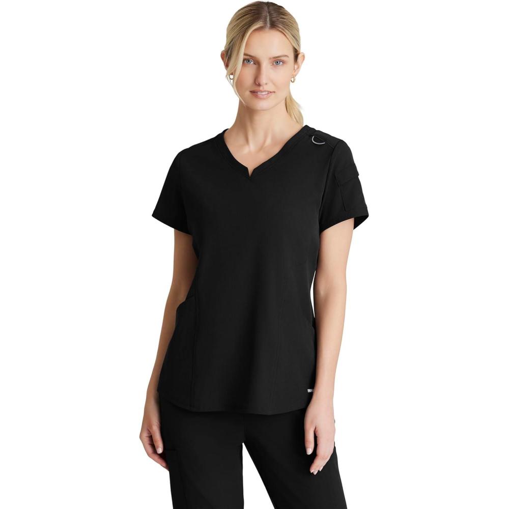 imageBARCO Skechers Vitality Aura Classic Fit Scrub Top for Women 3Pocket Classic VNeck Top with 4Way StretchBlack