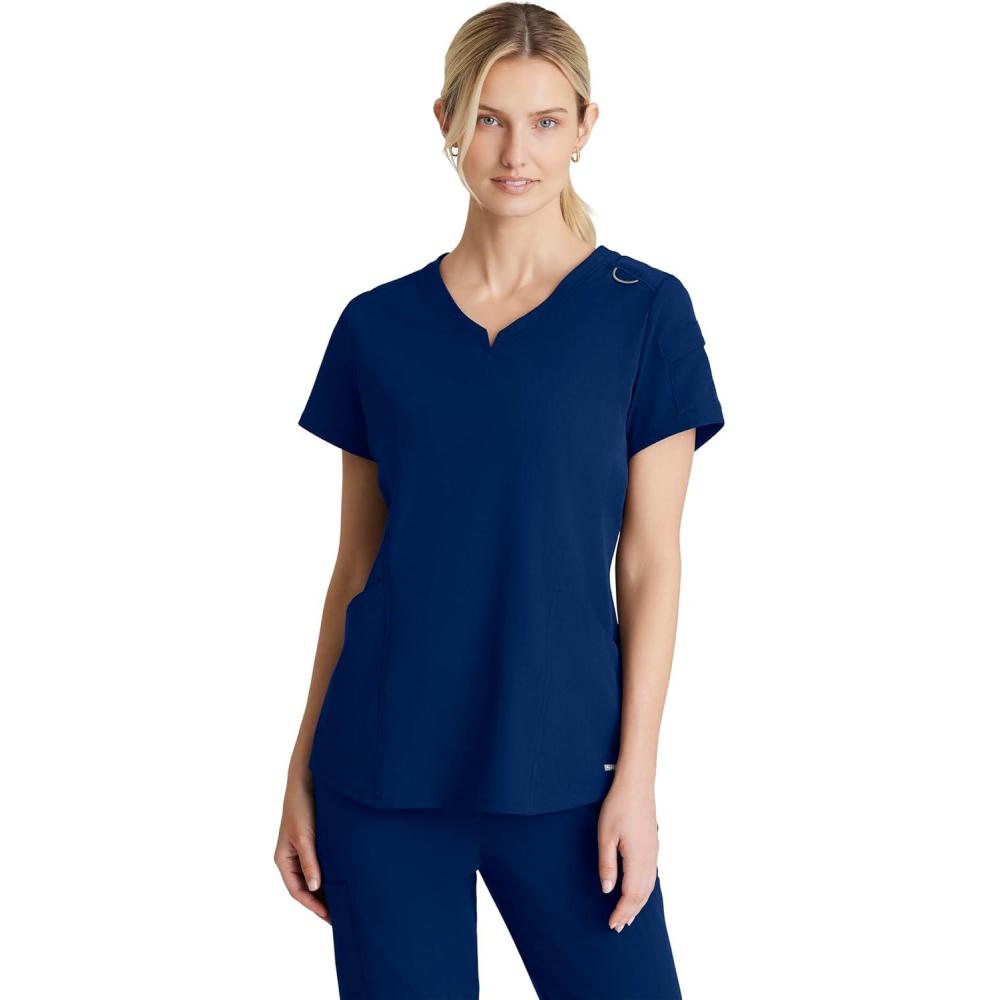imageBARCO Skechers Vitality Aura Classic Fit Scrub Top for Women 3Pocket Classic VNeck Top with 4Way StretchNavy