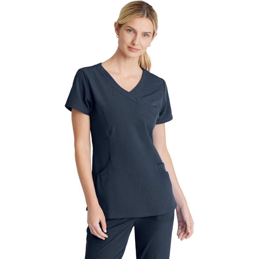 imageBARCO Skechers Vitality Charge Scrub Top for Women VNeck Medical Top 4Way Stretch Womens Scrub TopPewter
