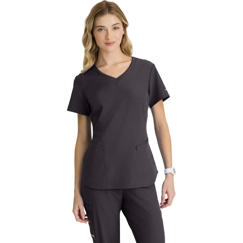 imageBARCO Skechers Vitality Electra Classic Fit Scrub Top for Womens 3Pocket VNeck Top with Moisture Wicking FabricPewter