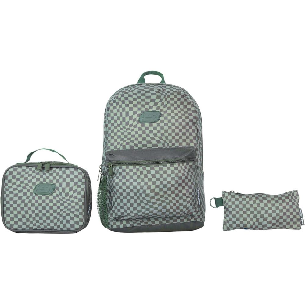 imageSkechers 365 Utility Backpack Set College Backpack Insulated Lunch Box ampamp Pencil Case Laptop Bag Multipurpose Back Pack Olive CheckerOlive Checker