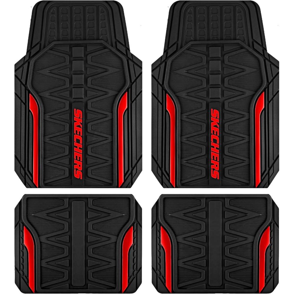imageSkechers Car Floor MatsHeavy Duty Rubber Car Mats Full SetAll Weather Floor MatsWaterproof Trim to Fit Universal Floor Liner Car AccessoriesAutomotive Floor Mats for Cars Trucks SUVBlueRed