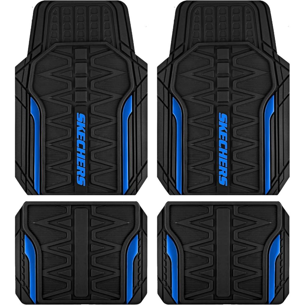 imageSkechers Car Floor MatsHeavy Duty Rubber Car Mats Full SetAll Weather Floor MatsWaterproof Trim to Fit Universal Floor Liner Car AccessoriesAutomotive Floor Mats for Cars Trucks SUVBlueBlue