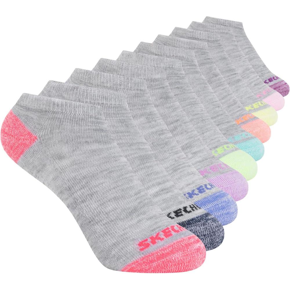 imageSkechers Girls Performance Everyday Wear No Show Socks 10PackLight Grey Heather Multicolor