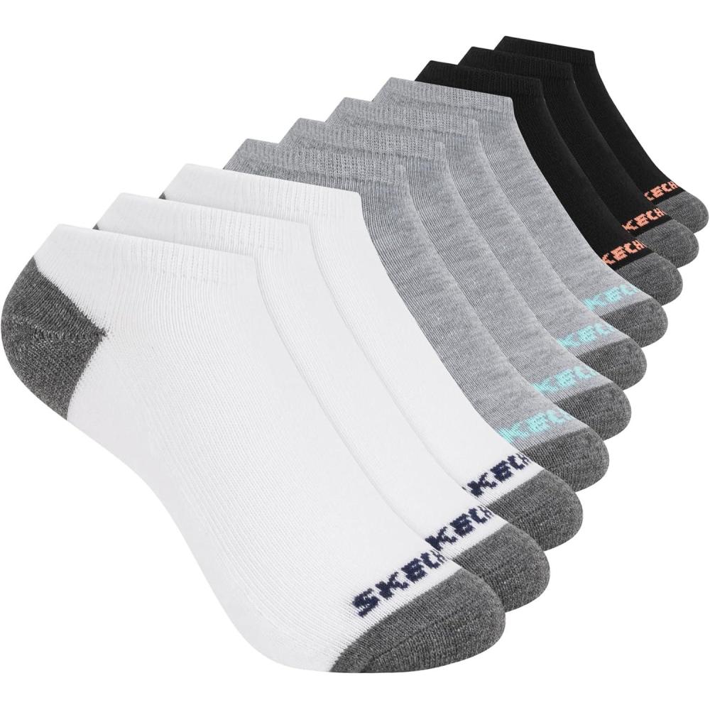imageSkechers Girls Performance Everyday Wear No Show Socks 10PackWhiteGreyBlack