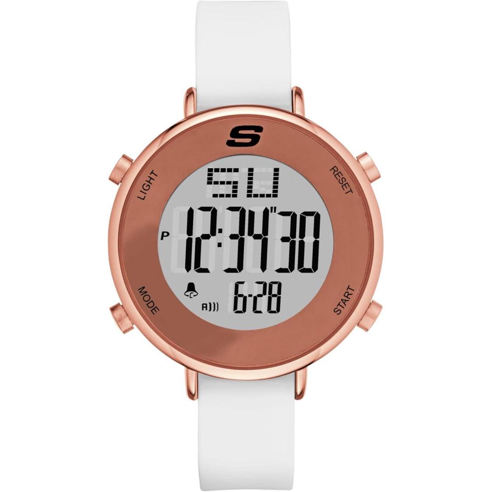 imageSkechers Magnolia Digital Silicone Watch for WomenRose Gold  White