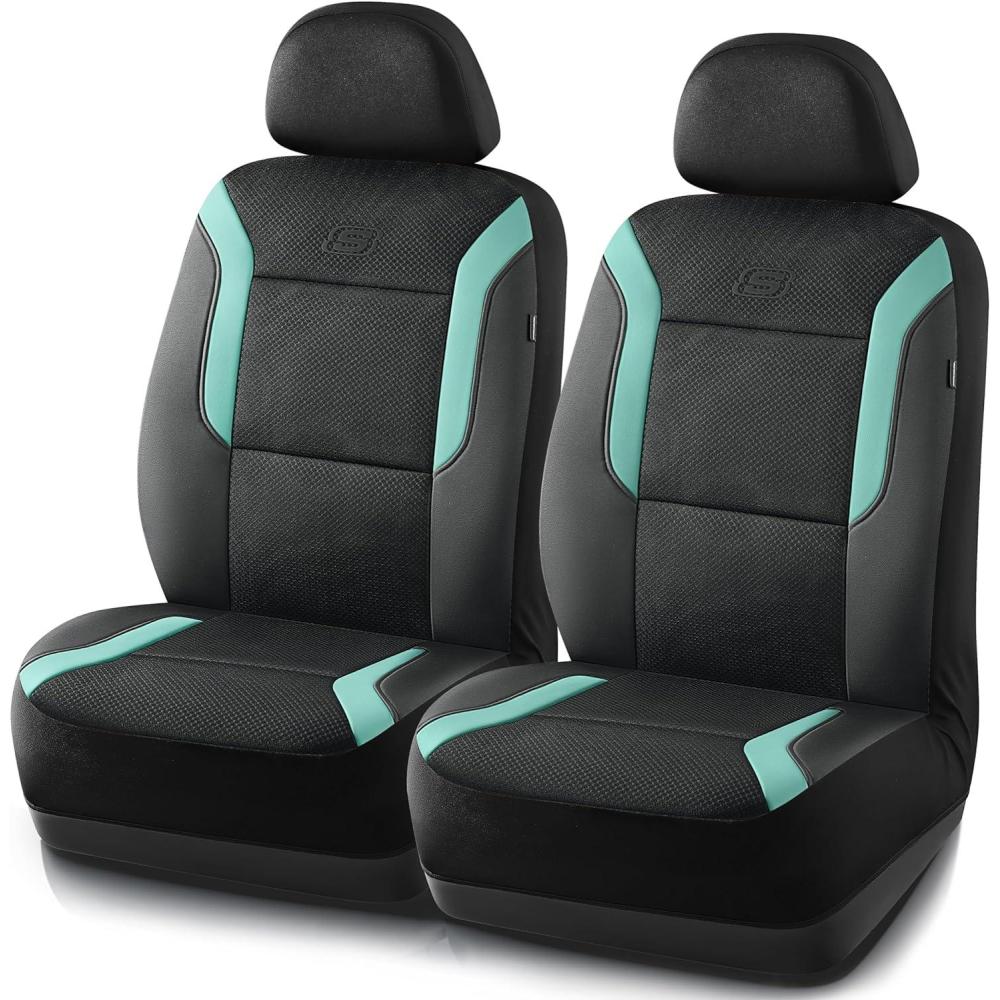 imageSkechers Memory Foam Car Seat Covers Air Cool Mesh Thick Seat Covers Car Seat Full Sets Airbag Compatible Automotive Comfort Protection for Most CarsVansTrucks SUVsRedBlack and Green