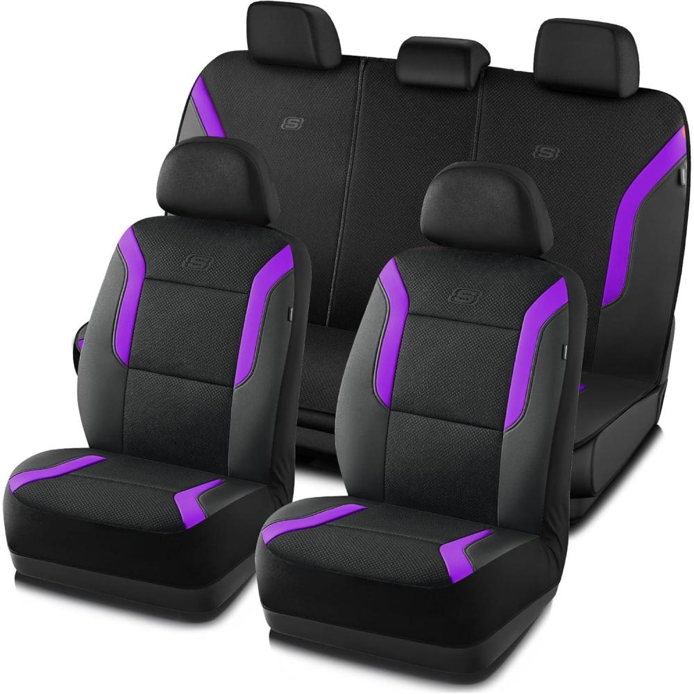 imageSkechers Memory Foam Car Seat Covers Air Cool Mesh Thick Seat Covers Car Seat Full Sets Airbag Compatible Automotive Comfort Protection for Most CarsVansTrucks SUVsRedBlackPurple