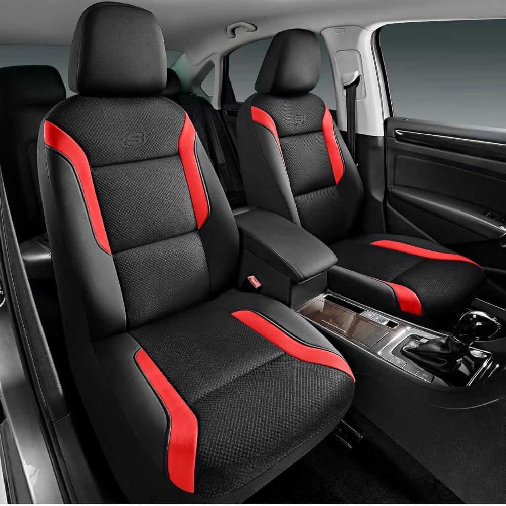 imageSkechers Memory Foam Car Seat Covers Air Cool Mesh Thick Seat Covers Car Seat Full Sets Airbag Compatible Automotive Comfort Protection for Most CarsVansTrucks SUVsRedBlack and Red