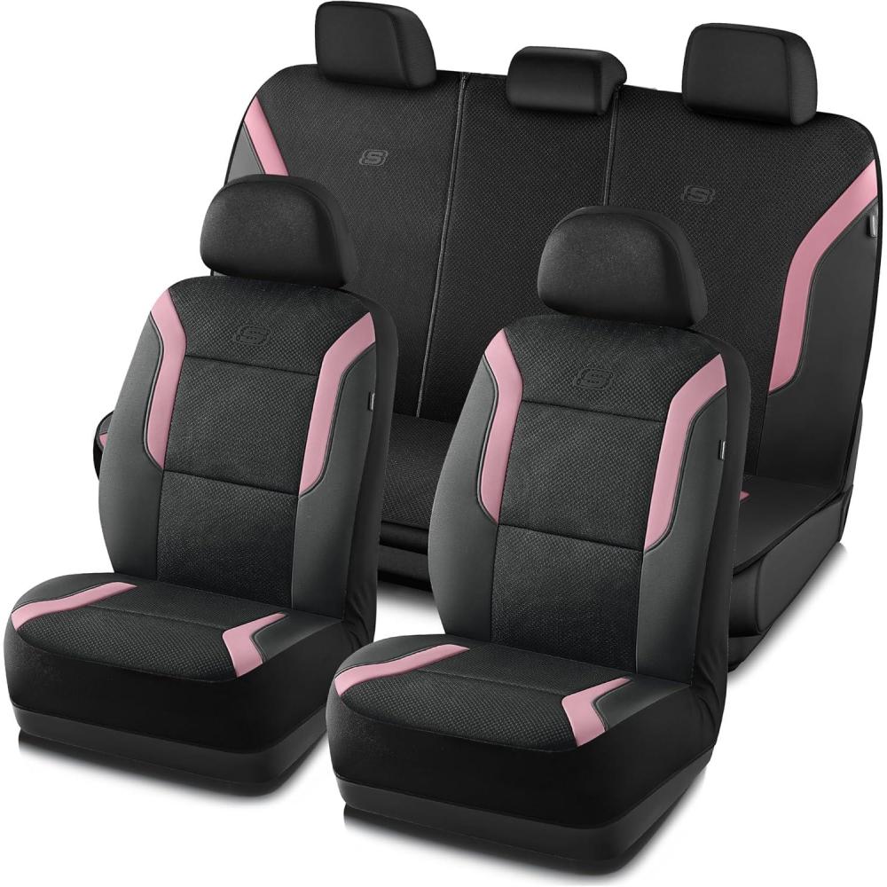 imageSkechers Memory Foam Car Seat Covers Air Cool Mesh Thick Seat Covers Car Seat Full Sets Airbag Compatible Automotive Comfort Protection for Most CarsVansTrucks SUVsRedBlackPink