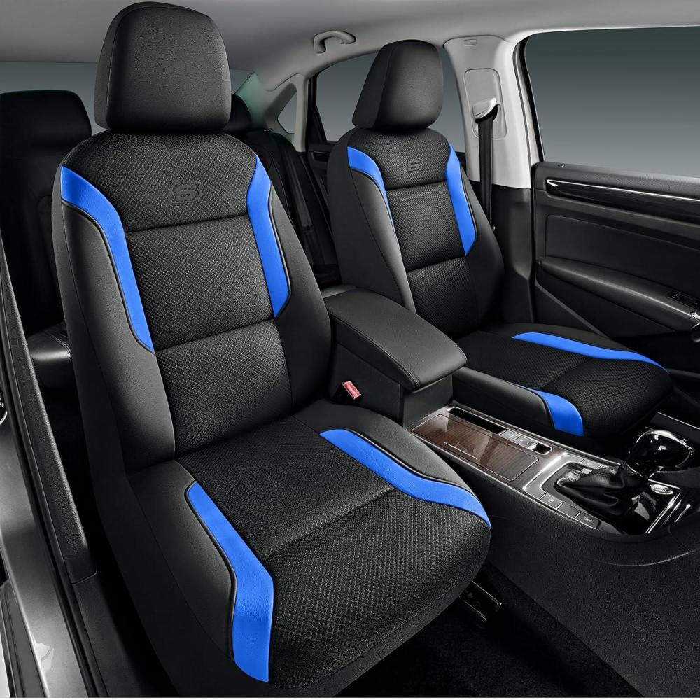 imageSkechers Memory Foam Car Seat Covers Air Cool Mesh Thick Seat Covers Car Seat Full Sets Airbag Compatible Automotive Comfort Protection for Most CarsVansTrucks SUVsRedBlack and Blue