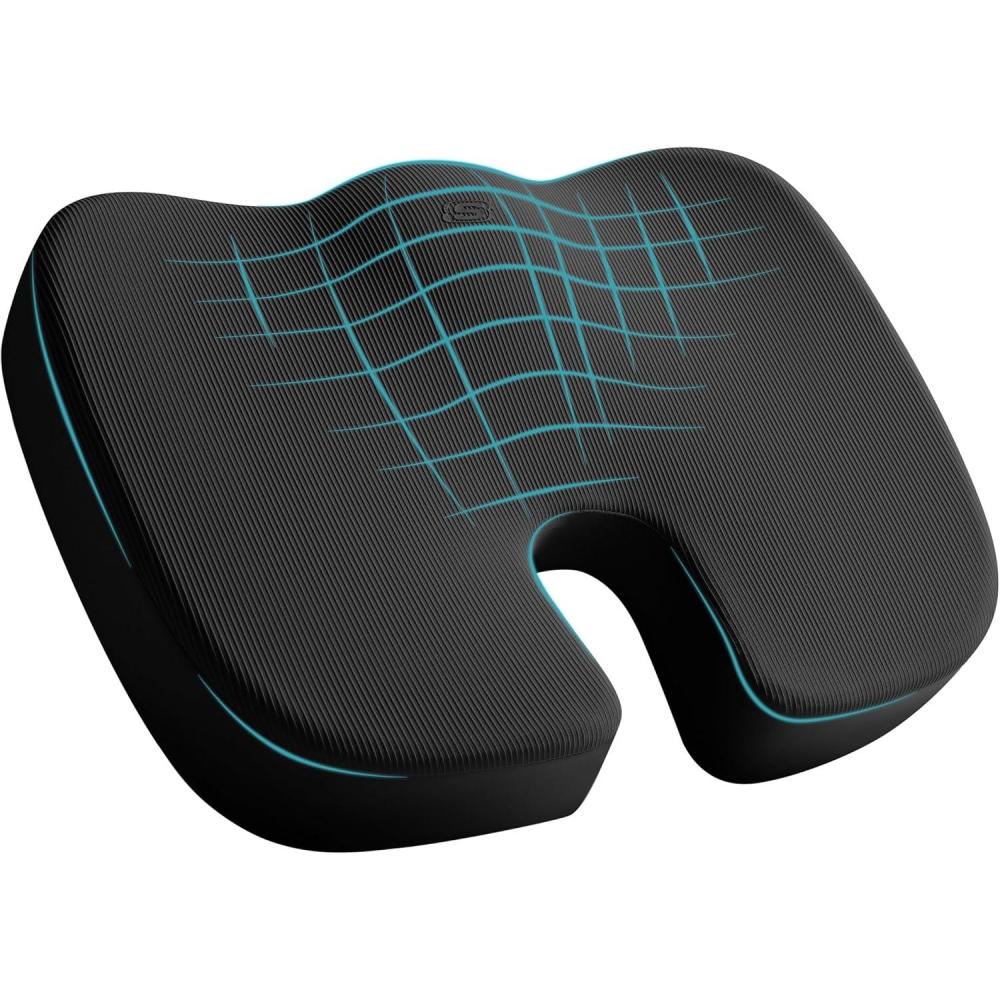 imageSkechers Memory Foam Seat CushionOffice Chair Cushion for Tailbone Pain ReliefButt Pillow for Office ChairCar seat CushionComputer DeskLong Sitting Office Workersand Car DriversBlackBlack