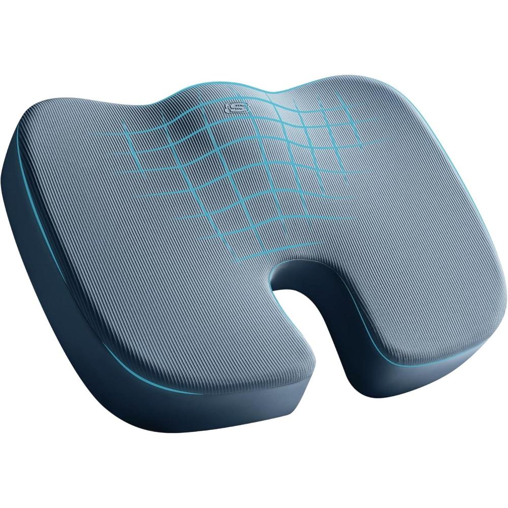 imageSkechers Memory Foam Seat CushionOffice Chair Cushion for Tailbone Pain ReliefButt Pillow for Office ChairCar seat CushionComputer DeskLong Sitting Office Workersand Car DriversBlackBlue