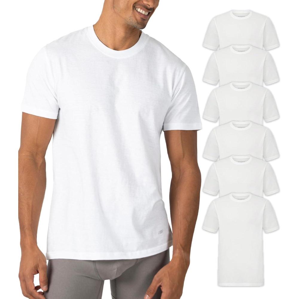 imageSkechers Mens Classic Fit Crew Neck Undershirts  TagFree Lightweight MoistureWicking Cotton Blend TShirts 6 Pack SetWhite