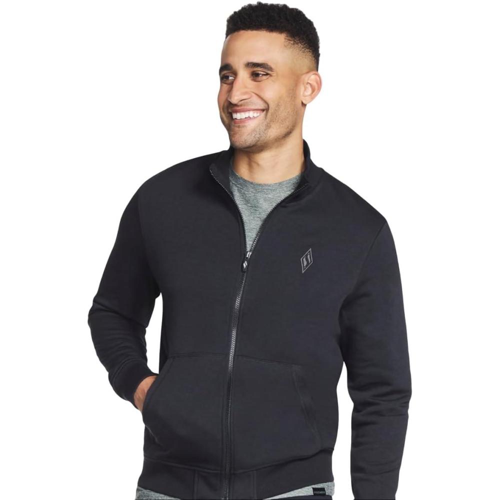 imageSkechers Mens Hoodless Hoodie GO WALK Everywhere Full Zip Mock Neck JacketBold Black