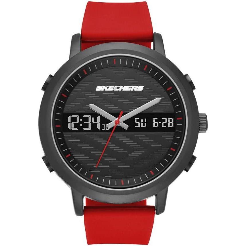 imageSkechers Mens Lawndale Quartz Silicone Casual Sports AnalogDigital Watch Color Black Red Model SR5073