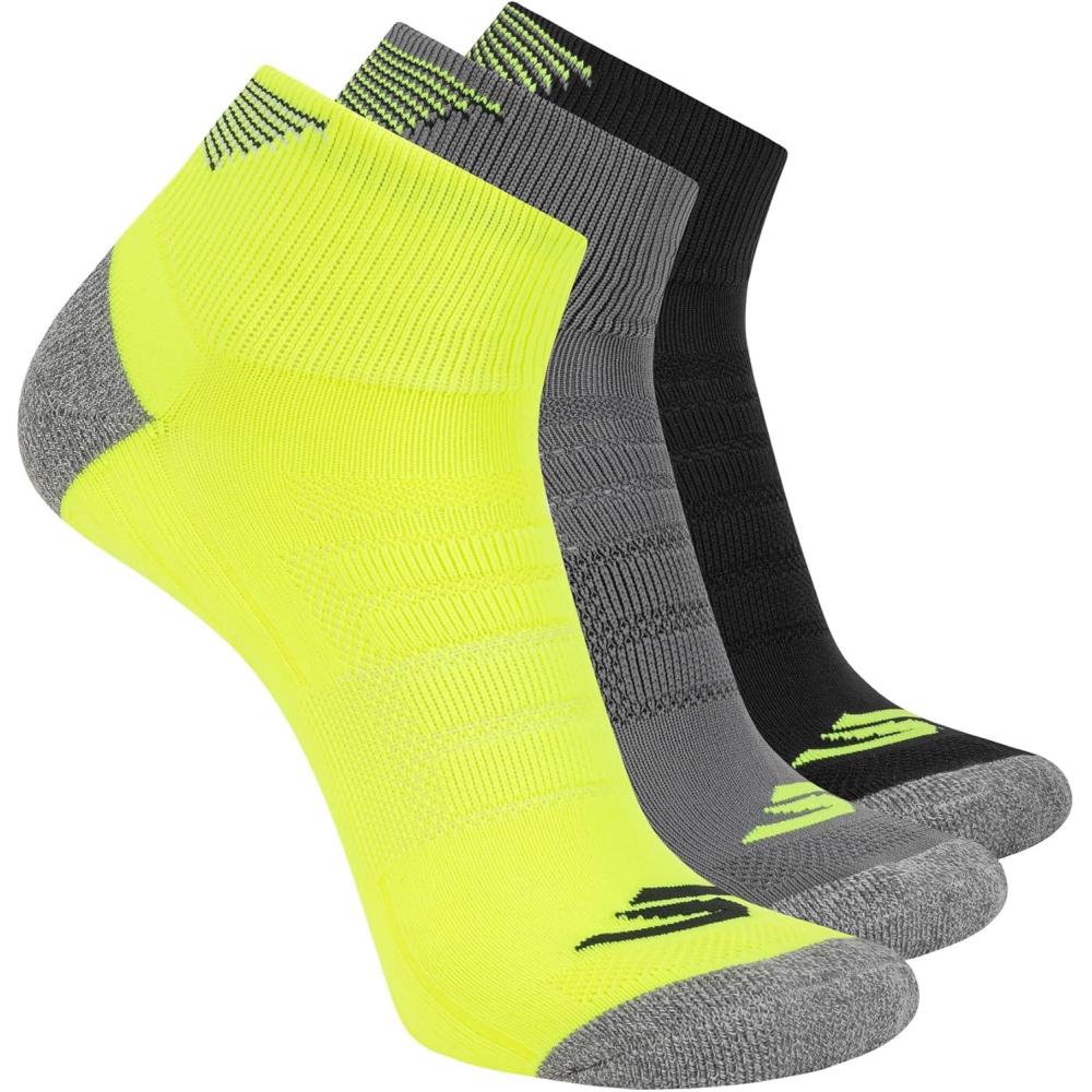 imageSkechers Mens Performance Golf Quarter Crew Socks 3PackSafety YellowSteel GrayBlack
