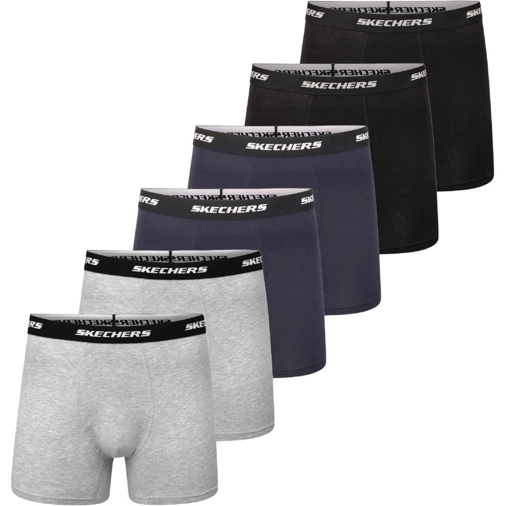 imageSkechers Mens Underwear Boxer Briefs 6Pack Contoured Pouch Moisture Wicking No Ride Comfort Breathable CottonBlueDark GreyBlack