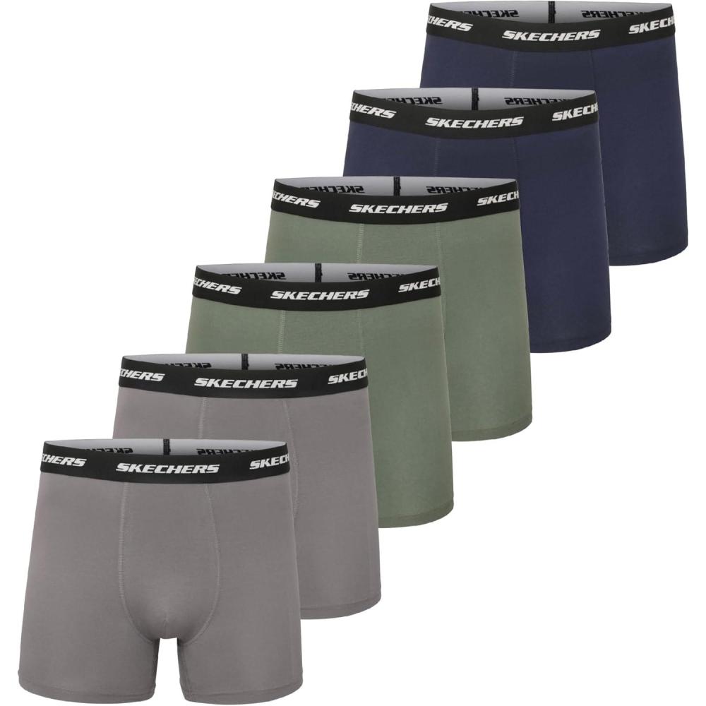 imageSkechers Mens Underwear Boxer Briefs 6Pack Contoured Pouch Moisture Wicking No Ride Comfort Breathable CottonBlueGreyGreen