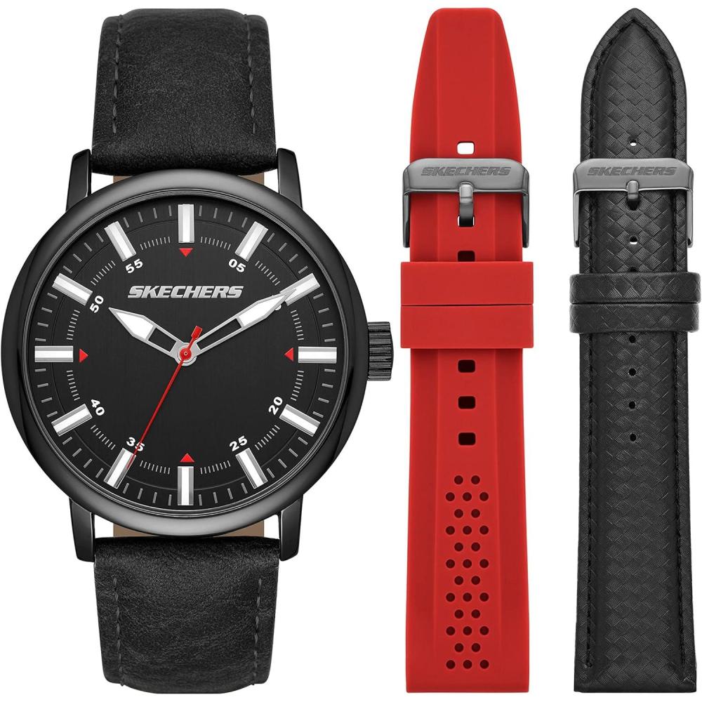 imageSkechers Mens Watch and Stackable Bracelet or Interchangeable Band Gift SetBlack Red Band Set