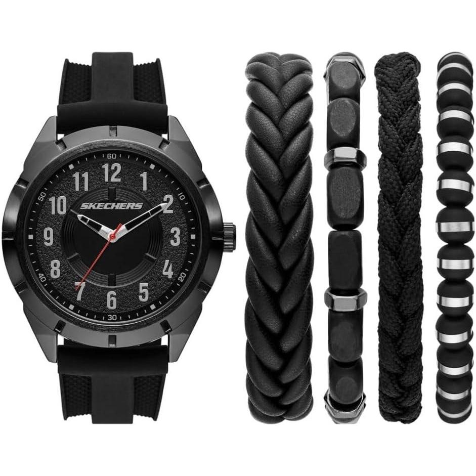 imageSkechers Mens Watch and Stackable Bracelet or Interchangeable Band Gift SetBlack SiliconeBraid