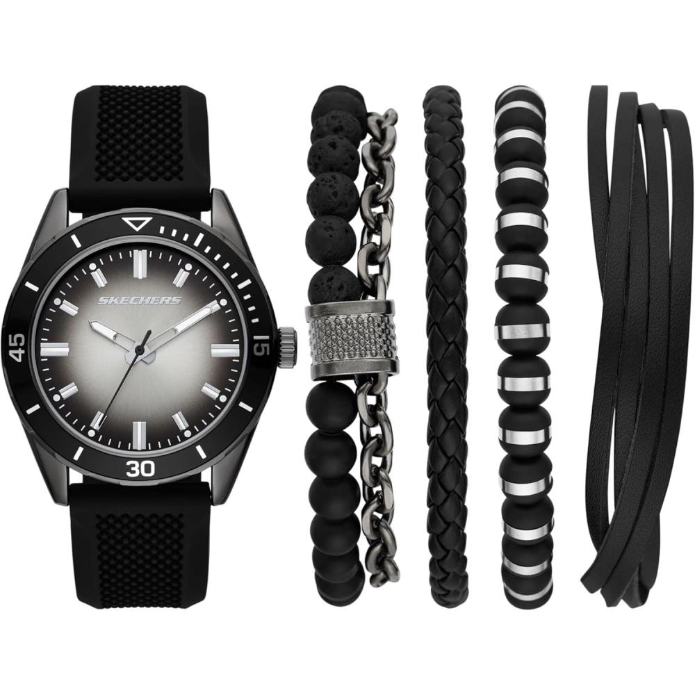 imageSkechers Mens Watch and Stackable Bracelet or Interchangeable Band Gift SetBlackGunmetal Ombre