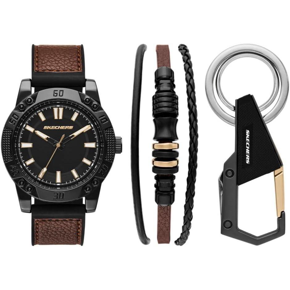 imageSkechers Mens Watch and Stackable Bracelet or Interchangeable Band Gift SetBrownBlack Keychain
