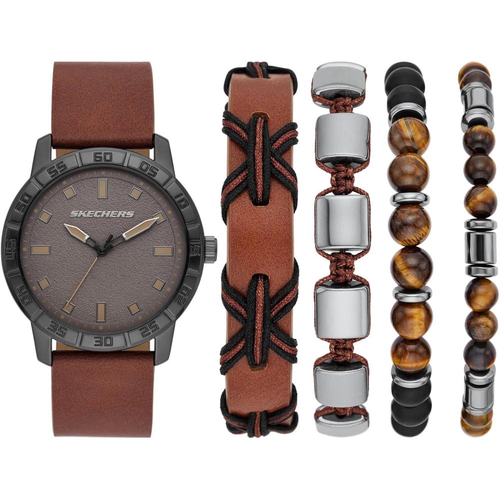 imageSkechers Mens Watch and Stackable Bracelet or Interchangeable Band Gift SetBrownGunmetalBead