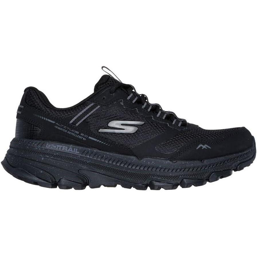 imageSkechers Womens Go Run Trail Altitude 20 Ravine Womens Trail Running ShoesBlack Leather Black Trim
