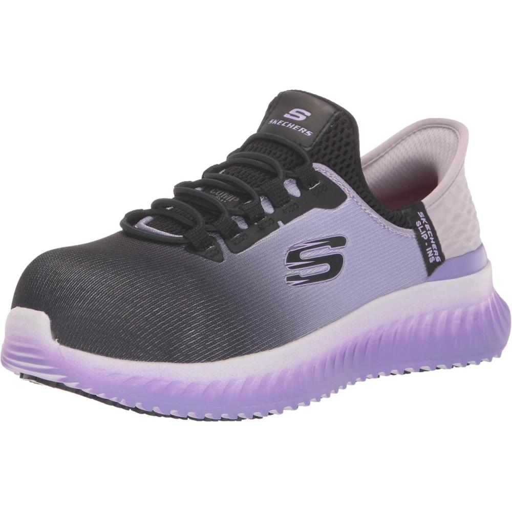 imageSkechers Womens Slipins Work Tilido Ombray Womens Slip Resistant Bungee SneakersBlackPurple