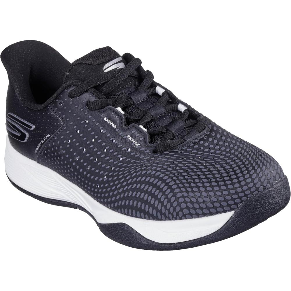 imageSkechers Womens Viper Court Reload Hands Free SlipIns SneakerBlack Synthetic Textile White Trim