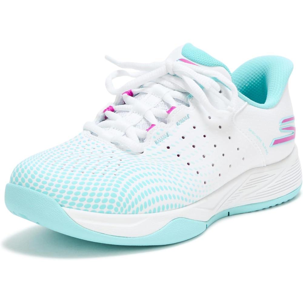 imageSkechers Womens Viper Court Reload Hands Free SlipIns SneakerWhiteTurquoisePink