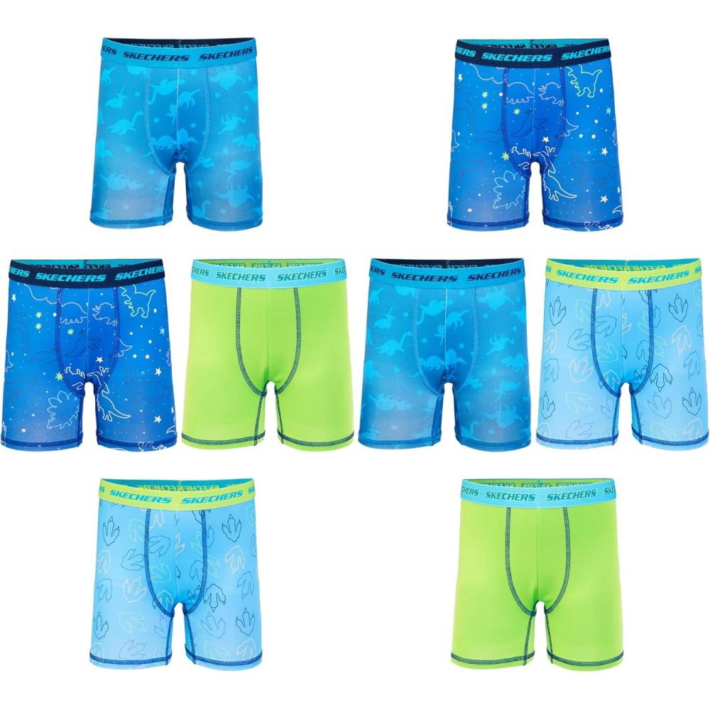 imageSkechers boys Amazon Exclusive 8pk Athletic Boxer Briefs With Unique Prints in Sizes 23t 4 6 8 and 108pack Dino Bxrbr