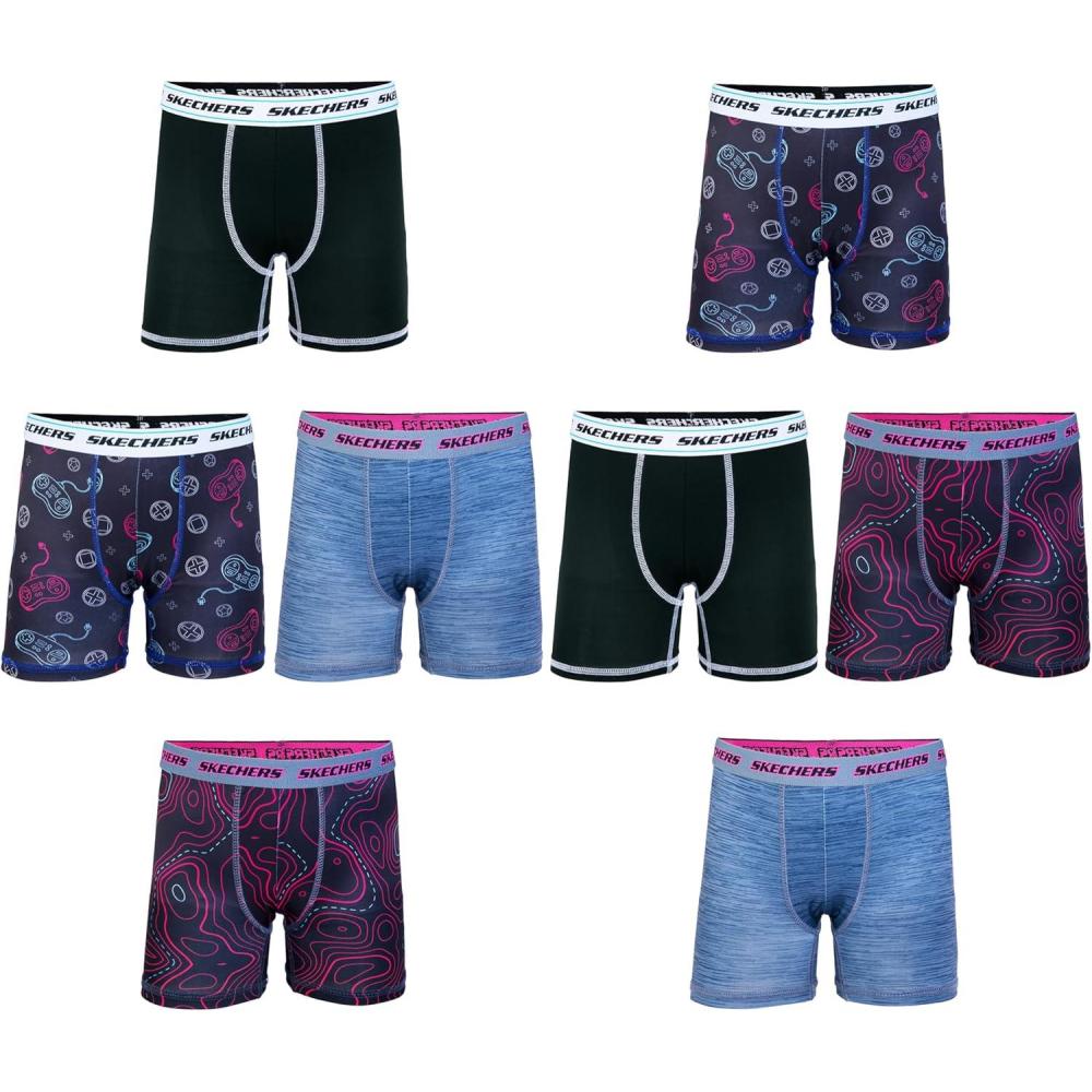 imageSkechers boys Amazon Exclusive 8pk Athletic Boxer Briefs With Unique Prints in Sizes 23t 4 6 8 and 108pack Gaming Bxrbr