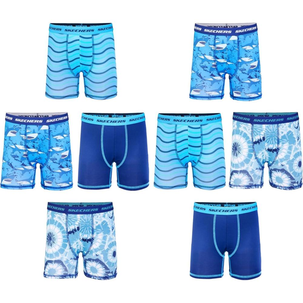 imageSkechers boys Amazon Exclusive 8pk Athletic Boxer Briefs With Unique Prints in Sizes 23t 4 6 8 and 108pack Sharks Bxrbr